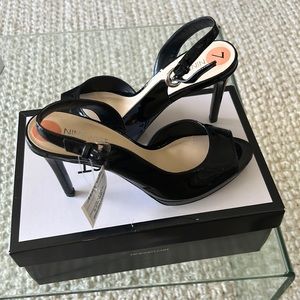 Nine West Black patent leather open toed heels